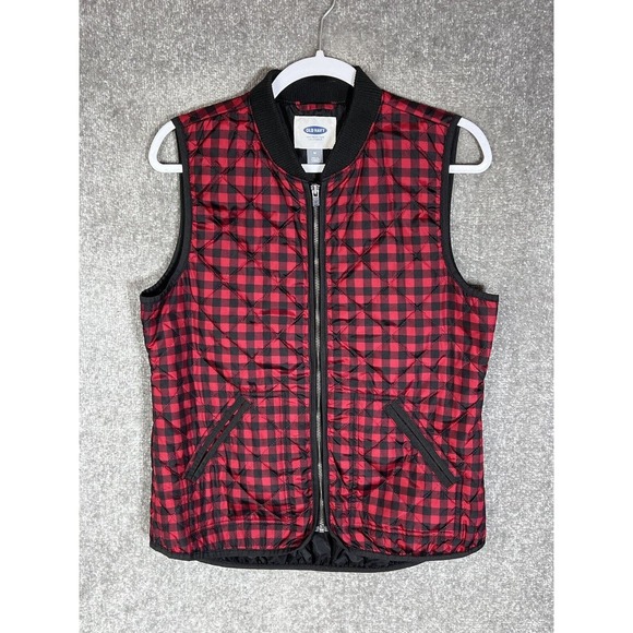 Old Navy Ribbed Collar Quilted Buffalo Plaid Zip Up Vest Womens Size Medium - Picture 1 of 11